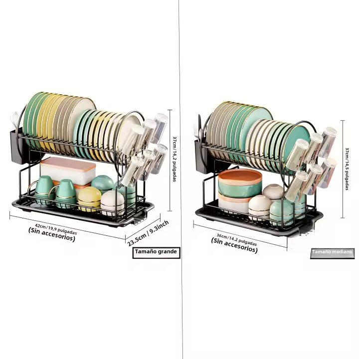 Estante De Secado De Platos De 2 Niveles Con Soporte Para Cucharas Y Cuchillos En Cocina Organizador De Contaherencia Metálico - 1