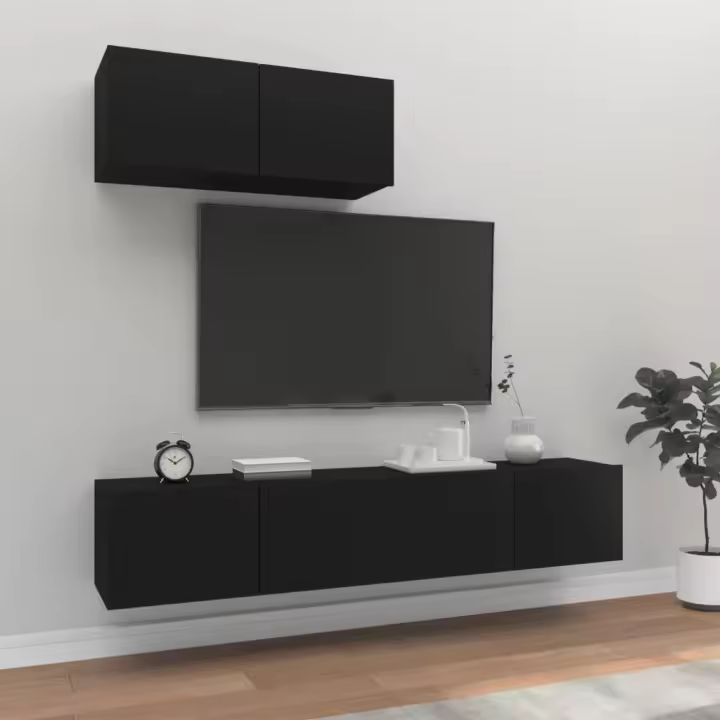 vidaXL Set de muebles para TV 3 piezas madera contrachapada negro - 1