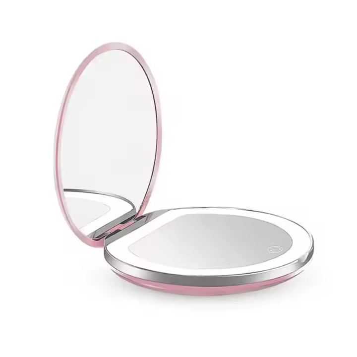 Espejo De Maquillaje Compacto De Billetera Con LED 2 Cara Sides Con Luz 1X/5X Magnifying 3 Colores Plegable Espejo Cosmético Recargable - 1
