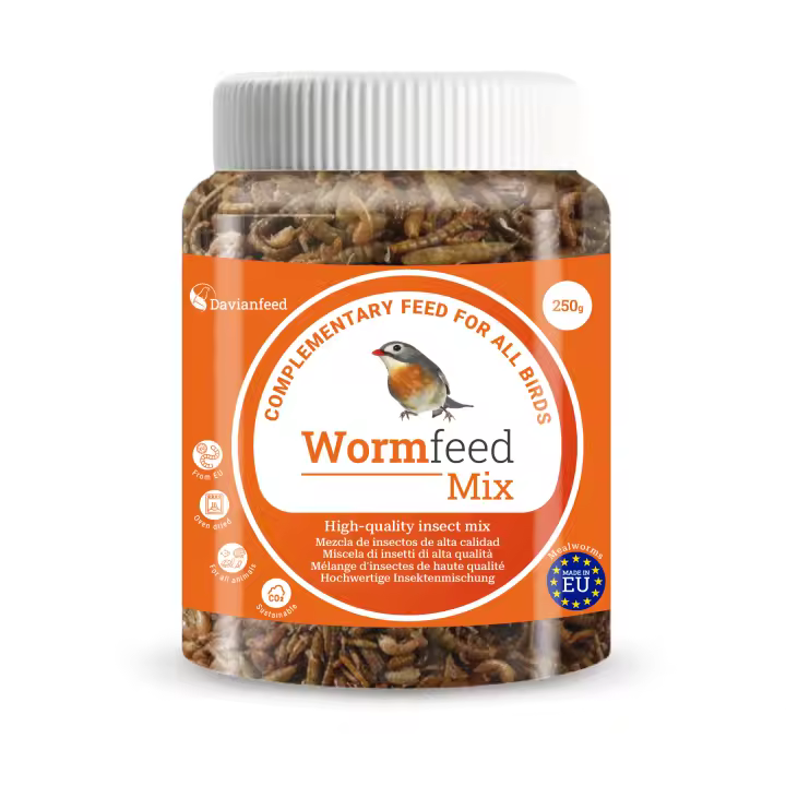 Wormfeed Mix - Combinación de Insectos Alta Calidad 250 g - Mezcla de Larvas de Tenebrio y Mosca para Aves, Reptiles, Roedores y Peces - Alto en Proteínas y con Omega 3 y 6 - Producción Europea - Davianfeed - 1