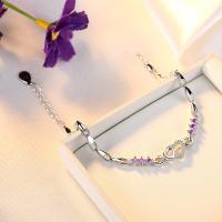 Pulsera de Zirconio Cristal Morado y Corazón de Plata 925 Joyería de Encanto para Mujeres Gift de Pulsera de Charme - details 0