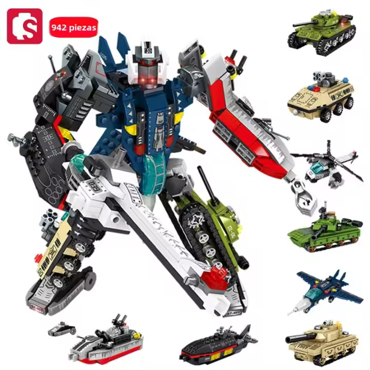 SEMBO 942PCS Bloques De Construcción Transformables Mecha Defensor Deformación Juguetes Educativos Para Niños Helicóptero Barco Tanque Regalos Para Niños - 1