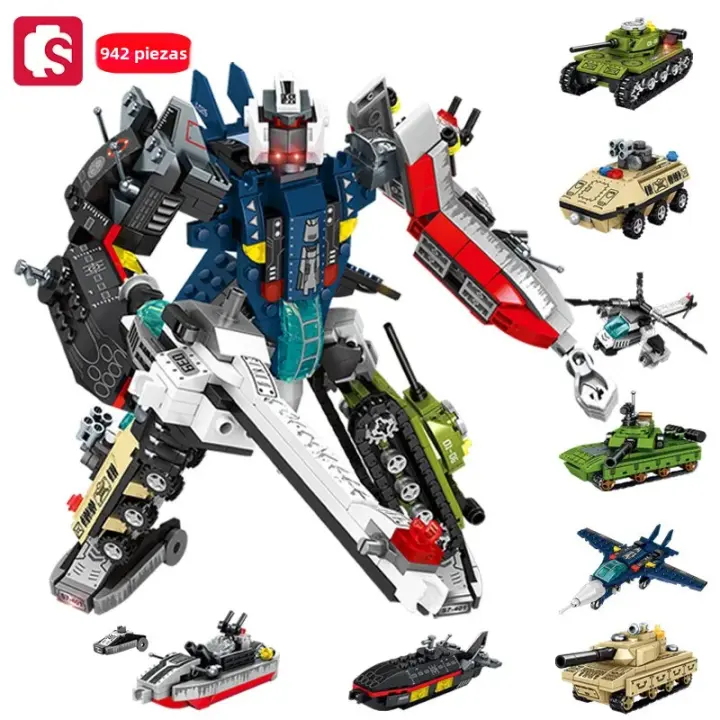 SEMBO 942PCS Bloques De Construcción Transformables Mecha Defensor Deformación Juguetes Educativos Para Niños Helicóptero Barco Tanque Regalos Para Niños - 1