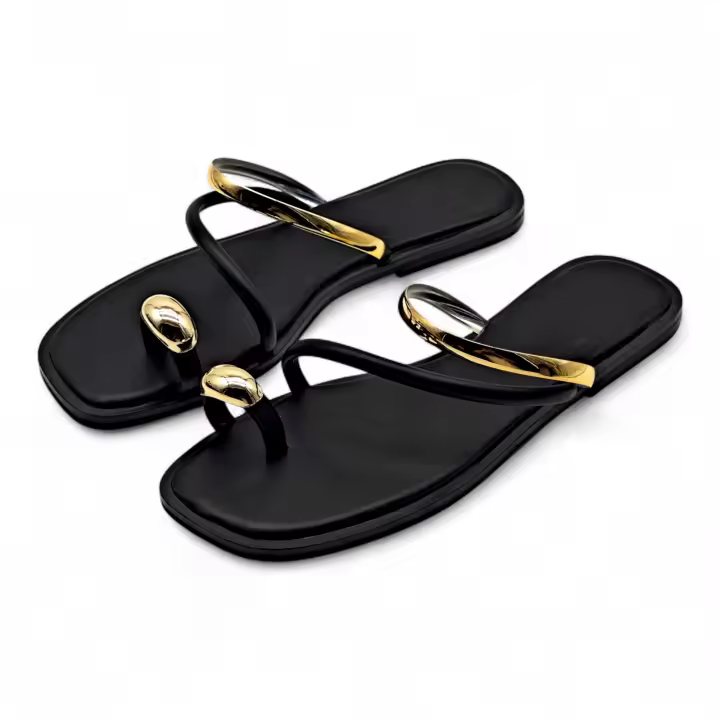 Calzados soraia, Sandalias Planas de Mujer con anillo dorado y Detalles Metálicos, Estilo Minimalista con Tira Dedo, Diseño Elegante para Verano, Perfectas para Playa, Paseos o Eventos Casuales ✅ Entrega 24/72h a España (península) Playa Metal Playa Playa - 1