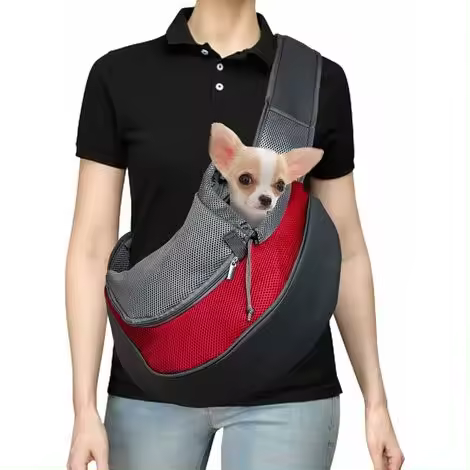Bolso de mano para gatos, bolso de hombro de malla transpirable, bolso de mano y bolso de viaje para perros y gatos cachorros (rojo S) - 1