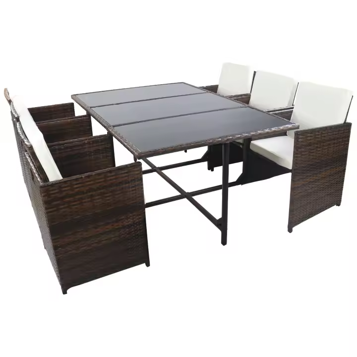 Juego de muebles de jardín de 7 piezas muebles de jardín mesa de cristal sillas ratán Raloso Juego de muebles de jardín de 7 piezas muebles de jardín mesa de cristal sillas ratán Raloso - 1