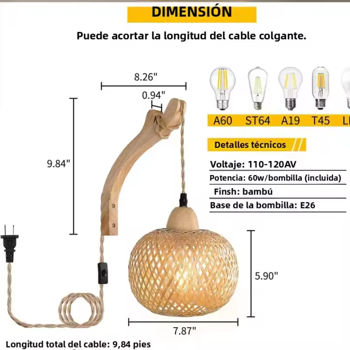 Lámpara De Pared De Rotura Led En Alambre Para Dormitorio Y Sala De Estar Luz Tejida Lámparas De Noche E27 Retro Decoración Interior Fijaciones - 1