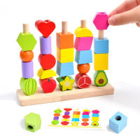 Juguete De Montessori De Madera Con Cuentas Para Niños Juego De Alineación De Formas Juguete De Sorting Y Pila Para Bebés Juguete De Hilo Para Desarrollo Motor Fine - details 1