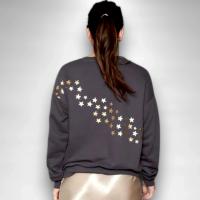 Sudadera Luna Anabel Lee Mujer | Gris Antracita Algodón Oversize | Maxi Print Lentejuelas Foil Dorado - details 2