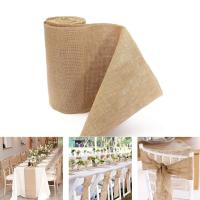 Corredor De Mesa Vintage De Lino Y Juta Natural 30cm X 1000cm Para Decoración De Boda Y Fiesta Rural En Casa Color Caqui - details 1