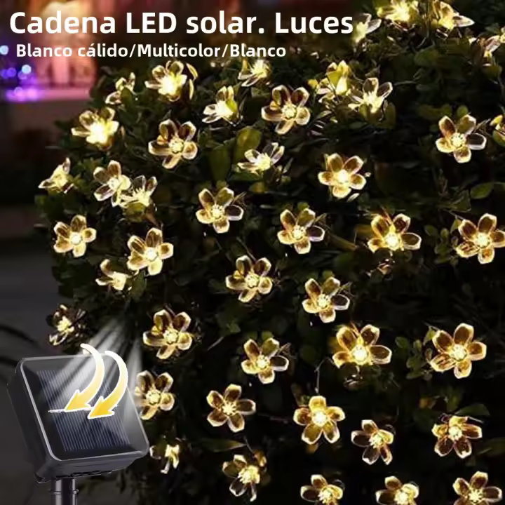 Cadena De Luces LED Solar Con 8 Modos 39 Pies 100 Luces Florales Impermeables Para Decoración De Navidad Y Halloween - 1