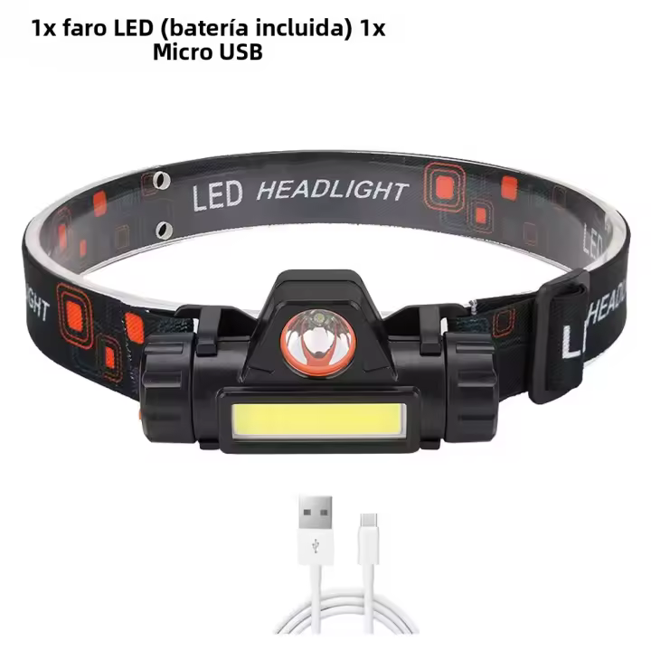 Linterna Frontal Q5+COB Con Batería 18650 Integrada Potente Para Camping Y Pesca Luz LED COB Iluminación Stepless Dimming Impermeable - 1
