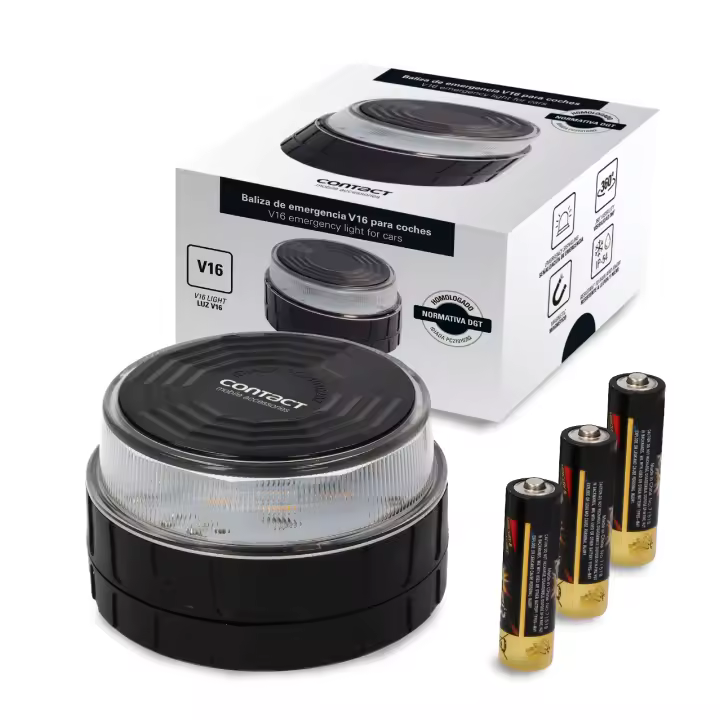 Luz de emergencia V16 Contact, Homologada DGT, Visibilidad: 360º, Pilas incluidas - 1