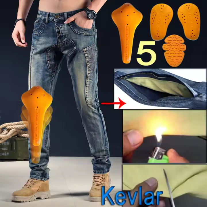 Pantalones De Motocicleta Hithotwin Aramida Con Protección Kevlar Retro Para Hombres Pantalones De Moto Deportivos Y Racing En Negro - 1