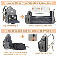 Mochila plegable multifunción para bebés - Convertible en cuna, bolso de biberones, gris elegante, tela Oxford resistente, 0-3 años - details 7