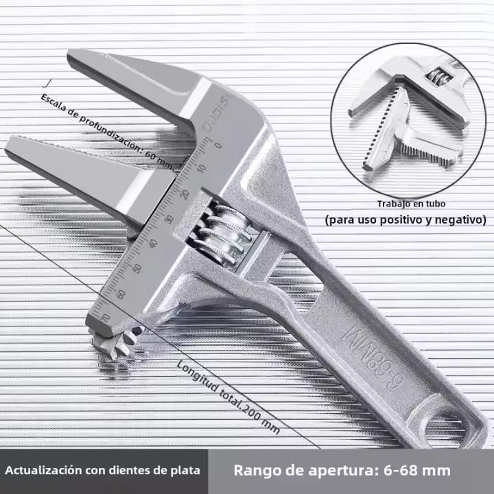 Llave De Muñeca Ajustable Multifuncional De Aleación De Aluminio Gran Abertura Herramienta Universal Para Tubería De Agua Y Baño - 1