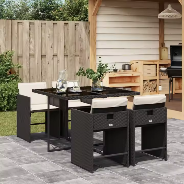 vidaXL Set de muebles jardín 5 pzas con cojines ratán sintético negro - 1