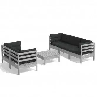 VIDAXL 3096114 conjunto de muebles modulares de jardín en madera de pino con cojines en gris antracita vida xl - 1