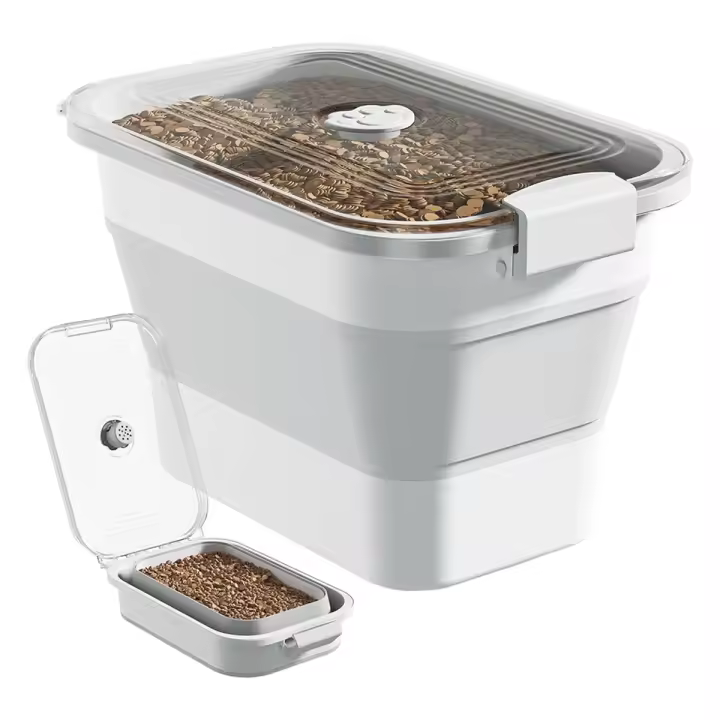Contenedor plegable de comida para perros, mantiene la comida seca fresca, con tapa transparente hermética, para un Control preciso de las porciones, 10 libras - 1