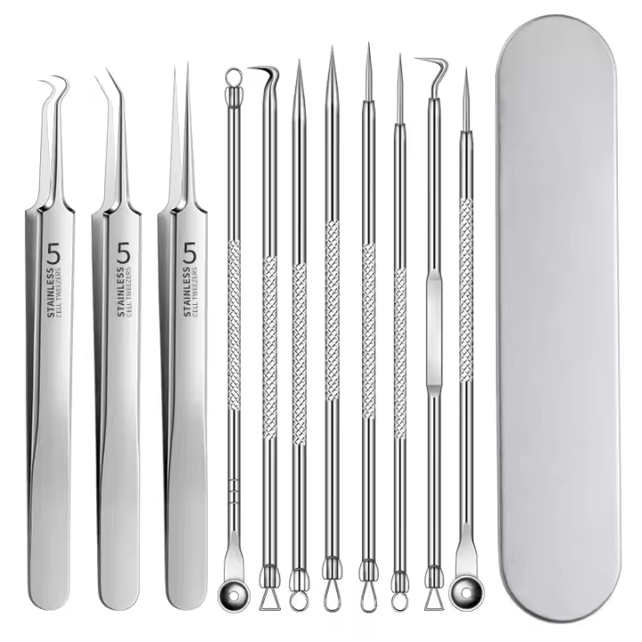 Juego de 8 pinzas ultrafinas para eliminar espinillas y puntos negros - Acero inoxidable hipoalergénico, herramientas de belleza de calidad de salón para una piel impecable - 1