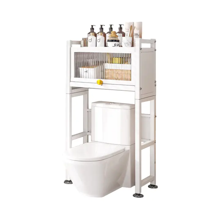 Vicyol S&D Estantería Sobre Inodoro con Puertas Abatibles | Estante de WC Organizador Multiusos | Estantería de Almacenamiento de Baño | Ahorra Espacio con 3 Niveles | Patas Ajustables en Altura. - 1