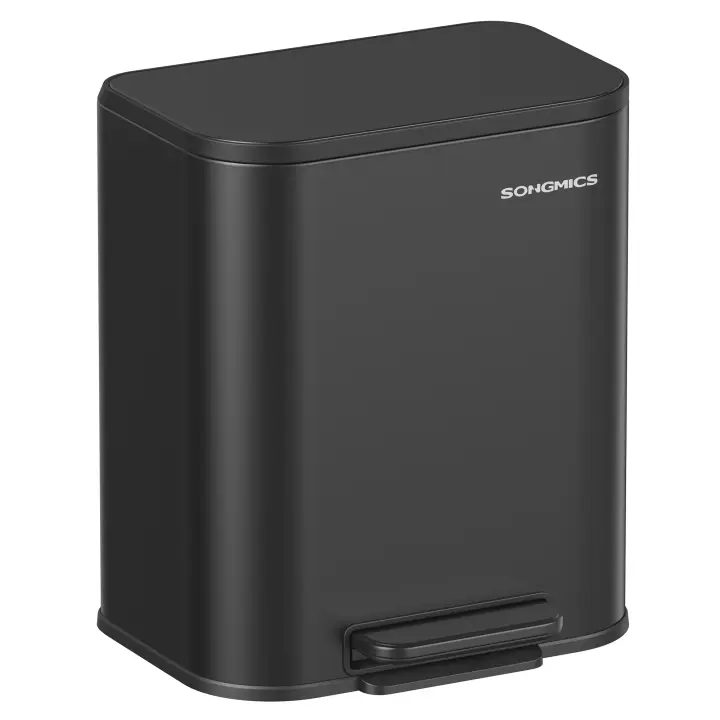 SONGMICS Cubo de Basura de Cocina, Cubo de Pedal 20 L, Cubo Basura de Acero, Tapa con Cierre Suave, Permanece Abierto, Cubo Interior, Pedal Antideslizante Ancho, Negro Tinta/ Plata Metálico/Blanco Nube - 1