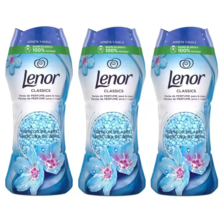 LENOR Unstoppables Classics Frescor de Abril, Perlas Impulsoras De Fragancia Pack 3 x 210g, Perlas de Perfume para la Ropa, Fragancia limpia inspirada en las Flores Primaverales, Explosión de Frescor en Cada Lavado, Combina con tu Suavizante Lenor - 1