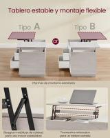 Mesa de Centro, Mesa de Café con Tablero Elevable, 2 Cajones y Compartimentos Ocultos, Estantes Abiertos, para Sala de Estar, Estudio, Blanco o Beige - details 4