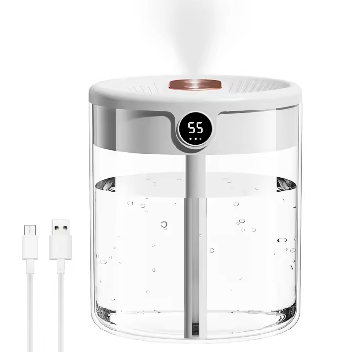 Humididiador de Aire, humidificador de vapor frío de 2 L with Luz Nocturna, Automático, Humidificador difusor para el hogar, Boquillas Dobles (Blanco) - 1