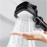 Cabezal de ducha ajustable de 4 velocidades, ahorro de agua a alta presión, parada con un botón, boquilla única, accesorios de baño modernos (manguera de 1,5 m + base sin perforaciones) - details 2