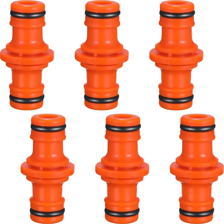 6 Pieces Double Male Hose Connector Hose Fittings for Join Garden Hose Tube (Orange) - 1