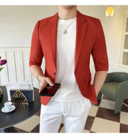 Traje De Verano Para Hombre 2025 De Alta Calidad Con Mangas De Siete Puntos Estilo Moderno Y Elegante Talla M-5XL Azul Rayado Transpirable Y Fresco - details 2