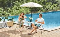 SONGMICS Conjunto de Muebles de Jardín, 3 Piezas, Silla Acapulco, Asientos de Exterior, Mesa con Tapa de Cristal y 2 Sillas, Conjunto Mueble de Interior y Exterior, Blanco/Negro/Turquesa - details 0