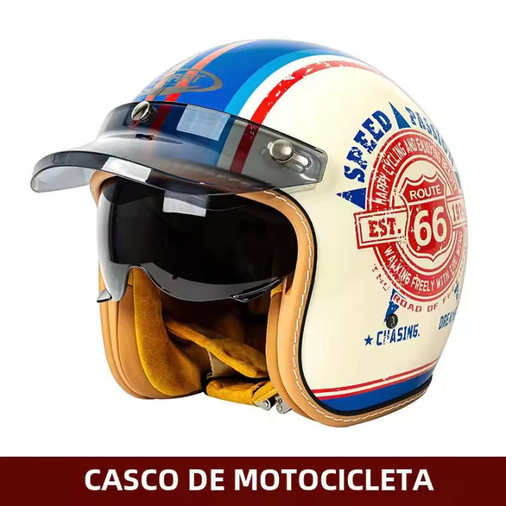 Nueva Casco De Motocicleta Retro Mitad Cabeza Para Hombre Estilo Americano Retro Abrigo Invierno Casco De Cruce De Tres Cuartos - 1