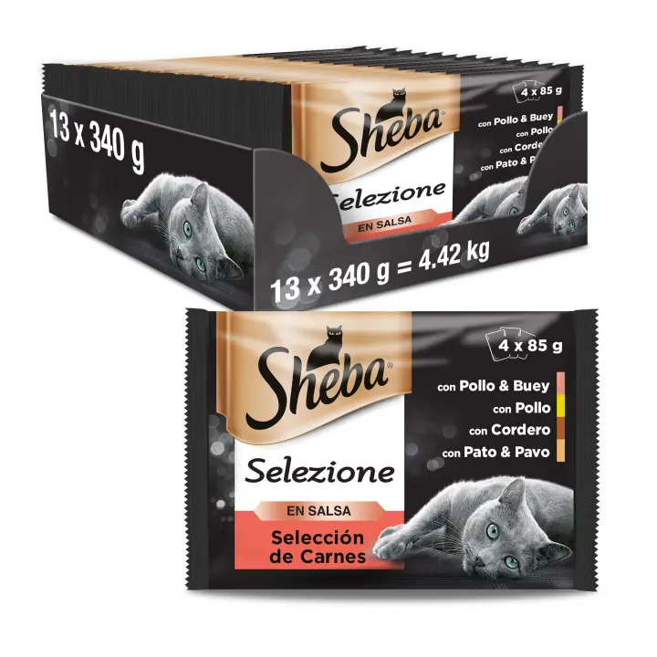 Sheba Selezione Comida Húmeda para Gatos Selección de Carnes en Salsa, Multipack (Pack de 13 x 4 bolsitas x 85g) - 1