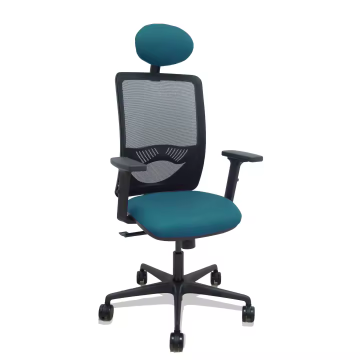 Silla Zulema sincro malla negra asiento bali verde petróleo brazos 2D ruedas 65mm cabecero - 1