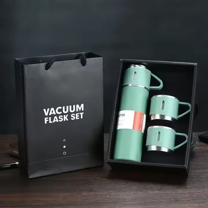 Termo Aislado Con Tres Tapas Retención De Calor/Coldo 24 Horas Acero Inoxidable Regalo Empaquetado En Vació Flas Y Termoses - 1