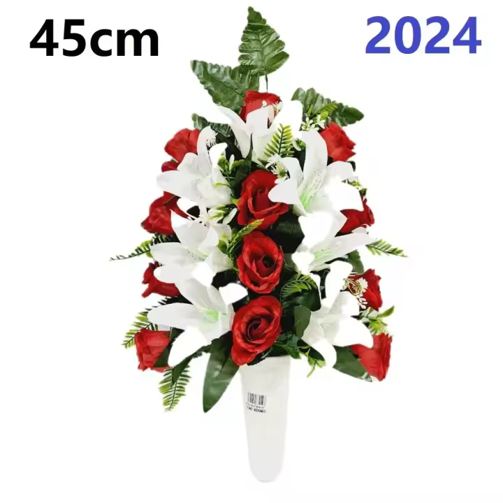 Centro de Flores para Cementerio Gerimport | Ramos de Flores para Todos los Santos | Flores Artificiales de Tela | Ancho 30cm | Alto 45cm | Personalizar Color y Medida | Contacto con Nosotros - 1