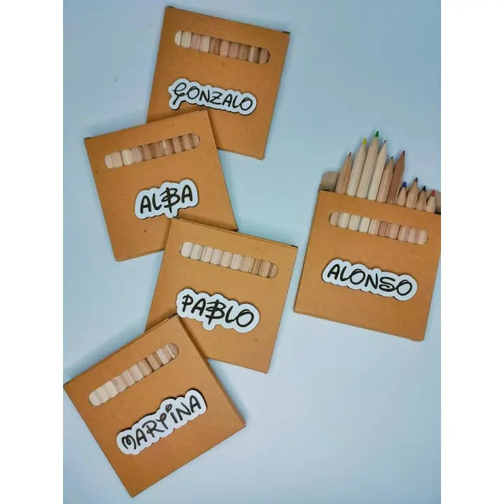 Burningwood PACK 5 Cajas de Pinturas Personalizada Estuche de Lápices de Colores Madera Personalizados Boda Ideal Regalo Invitados - 1