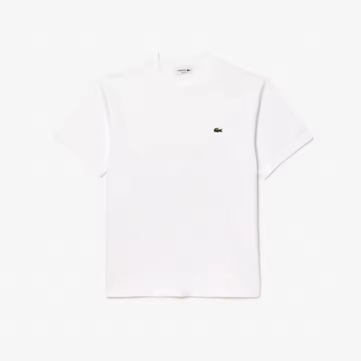 Camiseta Blanca Lacoste de Corte Clásico de Punto de Algodón - 1