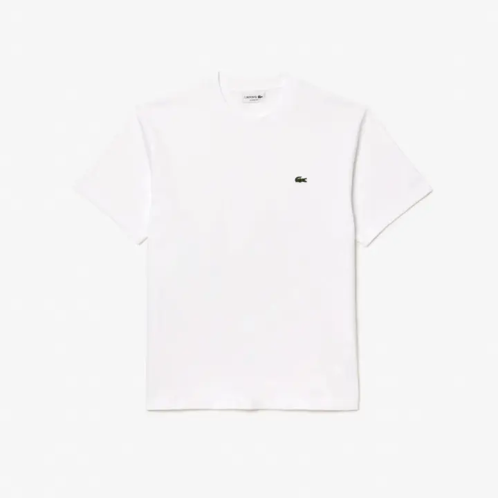 Camiseta Blanca Lacoste de Corte Clásico de Punto de Algodón - 1