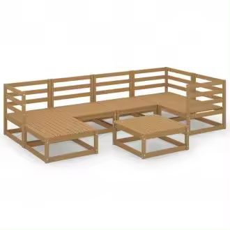VIDAXL 3075692 conjunto de sofá y mesa de 7 piezas para exteriores fabricado de pino de color marrón miel - 1