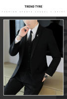 Traje De Tres Piezas Para Hombre De Color Sólido Tendencia Business Con Chaleco Y Pantalones Alta Calidad Conjunto De Moda Para Bodas O Eventos Formales - details 2
