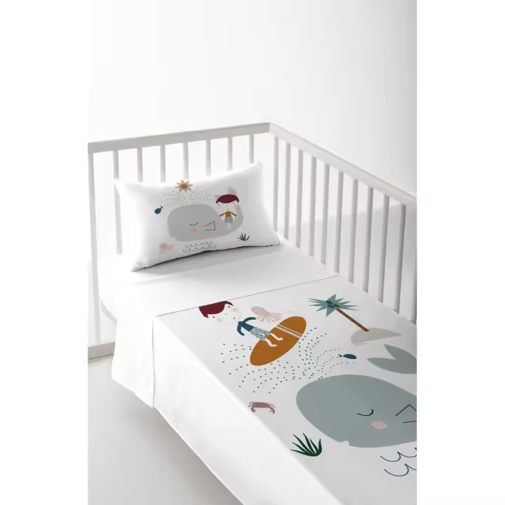 JUEGO DE SÁBANA CUNA/MAXICUNA INFANTIL BEBÉ 100% ALGODÓN SURF HACIENDO EL INDIO FABRICADO EN ESPAÑA - 1