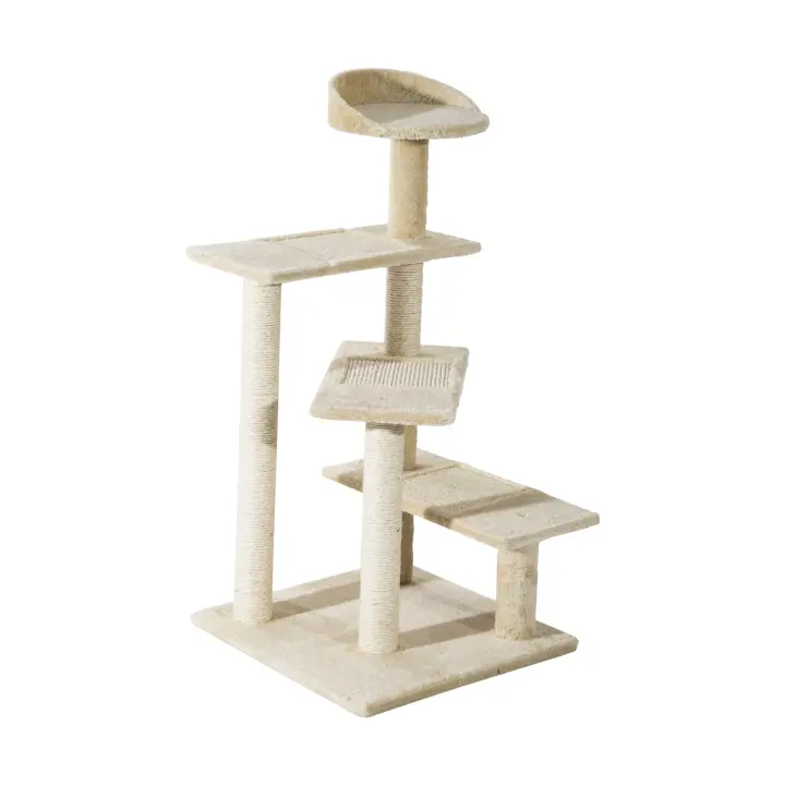 PawHut Árbol para Gato Rascador Grande 50x50x100 cm con Poste para Arañar Cama Plataformas con Manta de Sisal Terciopelo Beige - 1
