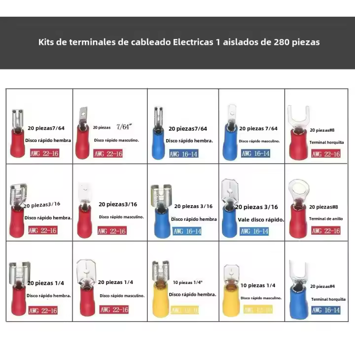 Kit De Terminales De Presión Fría 280PCS Incluye Terminales Macho Y Hembra Aisladas Conectores De Alambre Con Células De Aluminio - 1