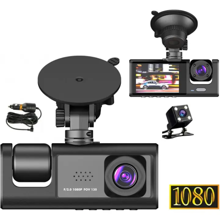Cargador De Coche USB Multi Puerto With Gradadora De Conducción HD 1080p With 3 Lentes, Cámara Integrada Para Interior Y Exterior Del Coche, Grabación En Bucle Para Monitorización Del Coche - 1