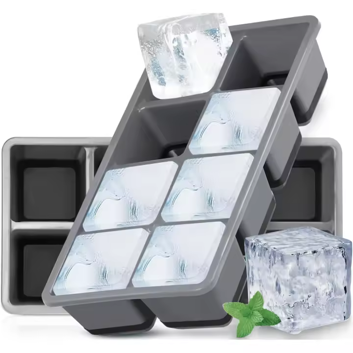 Cubiteras para Hielo Grande con Tapa, 2 Piezas Cubitera Hielo Silicona Certificado LFGB y Libre de BPA, Molde para Cubitos Hielo Ice Cube Tray para Cerveza Cócteles Whisky (Negro) - 1