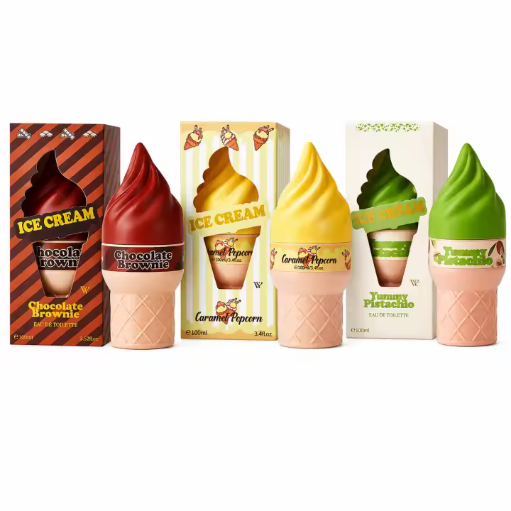 Pack 3 Unidades Eau de Toilette Ice Cream Dulce Gourmand 100ml – Chocolate Brownie, Caramel Popcorn y Pistachio | Fragancia Cremosa Femenina Larga Duración Aroma Dulce Postre - 1