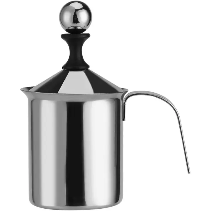 Espumador de leche, 400ML/800ML Espumador de leche Manual de Maple inoxidable Espumador de Leche de Doble Malla de Maple Mezclador para Café, café con leche, café, Chocolate caliente, capuchino Espumador de leche (400ml) - 1